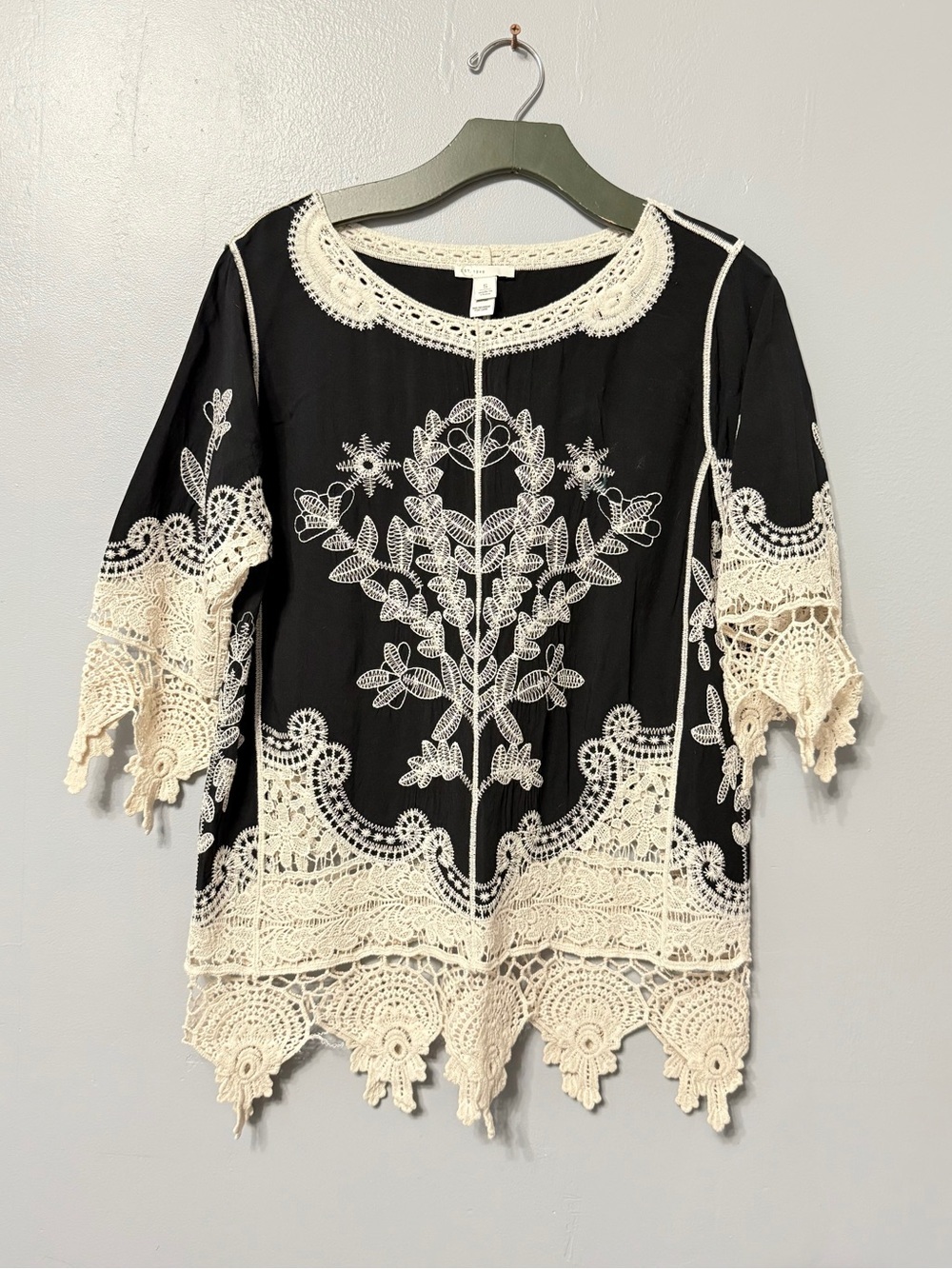 #13) Black Tunic with Ivory Crochet Trim